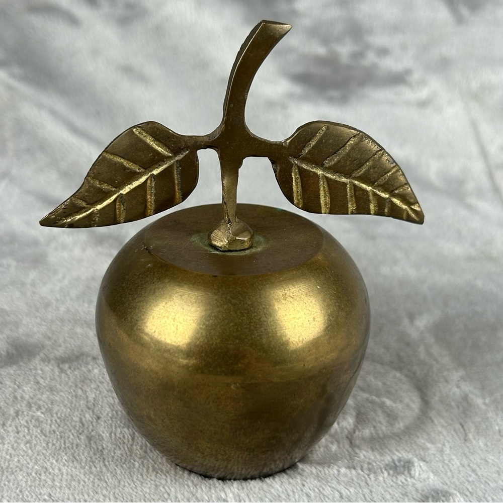 Vintage Brass Apple Bell Two Leaves Handle Teacher Cottagecore‎ Lots Of Patina